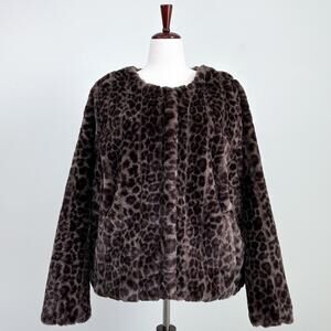 Torrid Faux Fur Plush Fifties Leopard Brown Snap Front Collarless Coat 3X